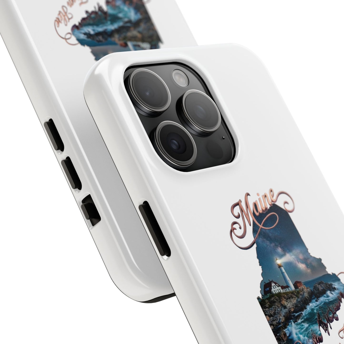 Maine Lighthouse Tough Phone Case — "Can't Get There From Here" State Silhouette