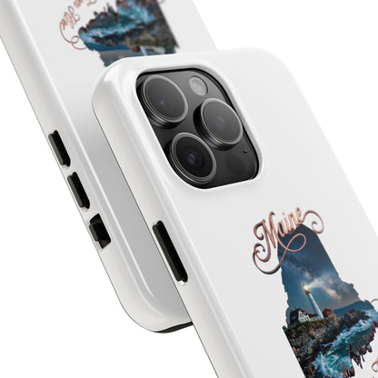 Maine Lighthouse Tough Phone Case — "Can't Get There From Here" State Silhouette