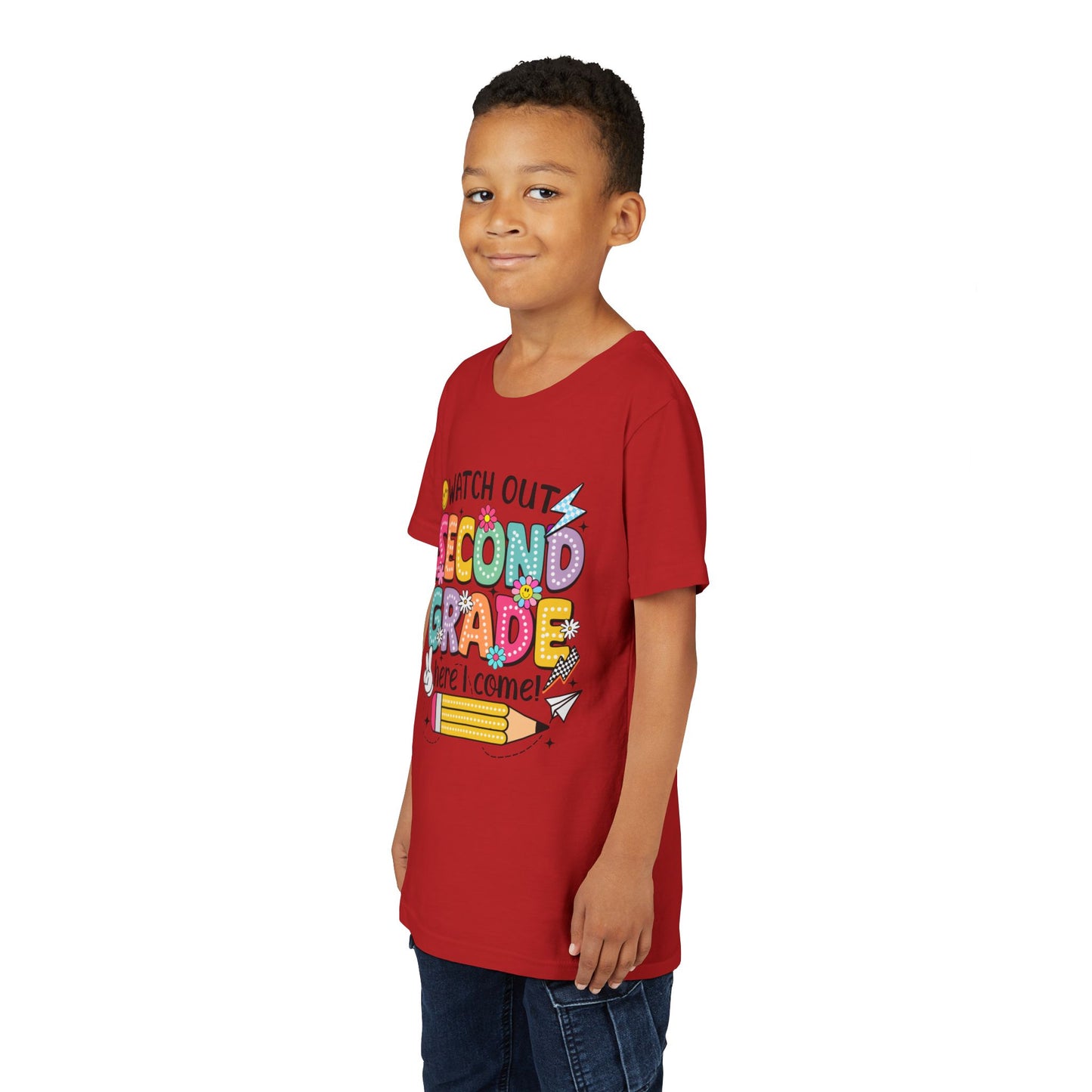 Second Grade Kids T‑Shirt – "Watch Out Second Grade Here I Come" Back‑to‑School Tee