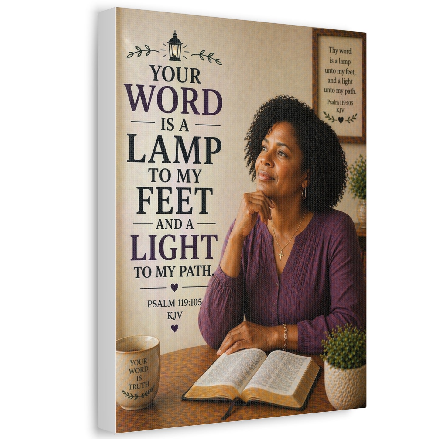 Stretched Canvas - "Your Word Is a Lamp to My Feet" Inspirational Scripture Wall Art (Psalm 119:105)