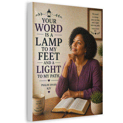 Stretched Canvas - "Your Word Is a Lamp to My Feet" Inspirational Scripture Wall Art (Psalm 119:105)