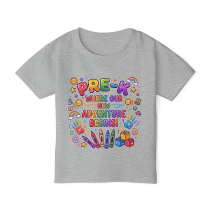 Toddler T‑Shirt — "Pre-K: Where Our New Adventure Begins!" Colorful Back-to-School Tee