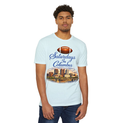 Saturdays in Columbus Football T-Shirt — City Skyline Game Day Tee
