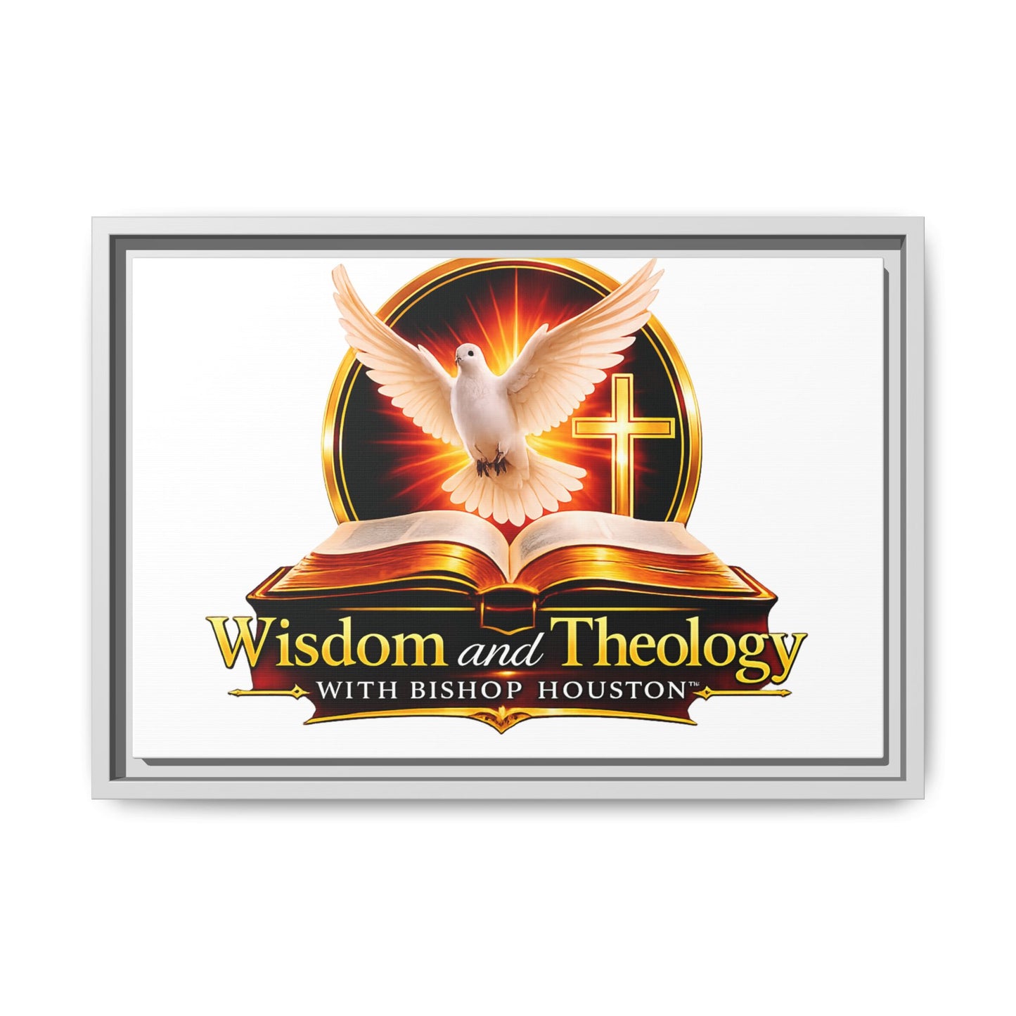 Framed Canvas Print — "Wisdom and Theology" Dove & Bible Wall Art