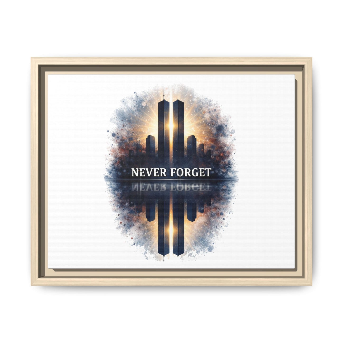 Never Forget Twin Towers Framed Canvas Print