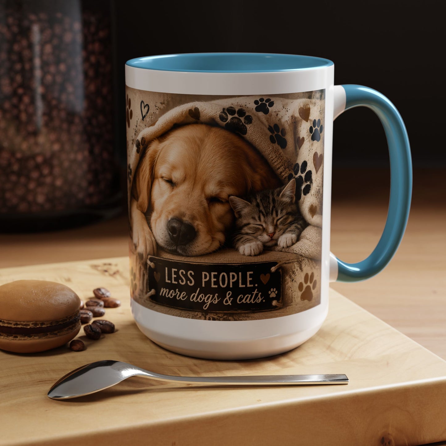 Dog & Cat Coffee Mug - "Less People, More Dogs & Cats" Accent Ceramic Mug