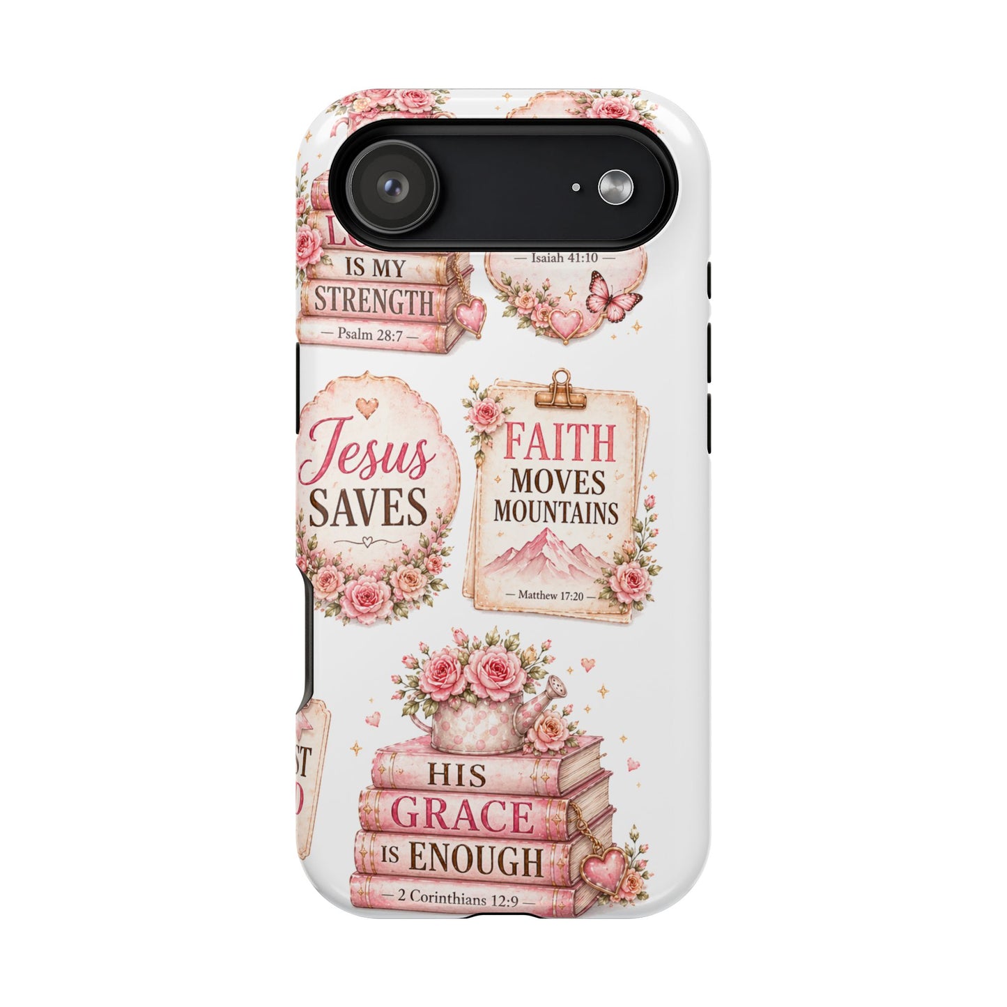 Christian Phone Case - "Fear Not, Faith Moves Mountains, Jesus Saves" Floral Magnetic Impact-Resistant Case