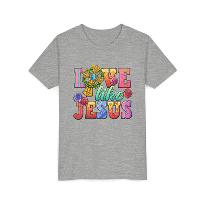 Youth Tee — "Love Like Jesus" Colorful Faith Graphic