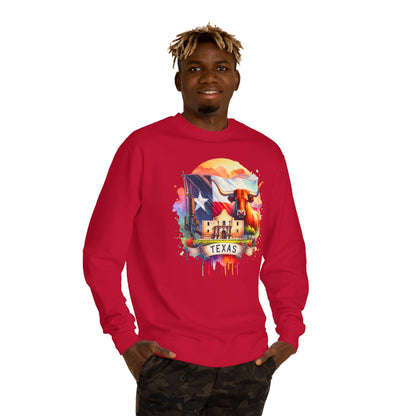 Texas Watercolor Flag Sweatshirt — Longhorn & Alamo Graphic