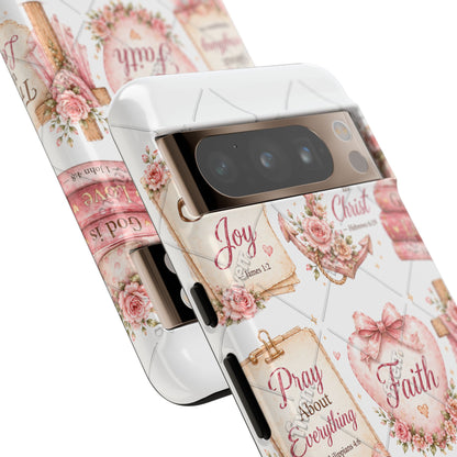 Faith Floral Phone Case – Christian Inspirational Scripture iPhone Cover (Choose Joy, Pray, Faith)