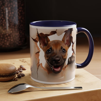 Accent Coffee Mug - Playful Puppy Peeking Through Tear Design (11/15oz)