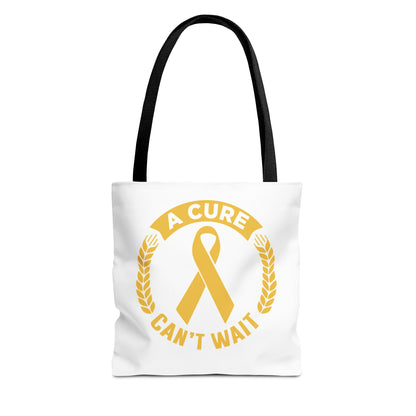 A Cure Can’t Wait Gold Ribbon Tote Bag — Cancer Awareness Support Tote
