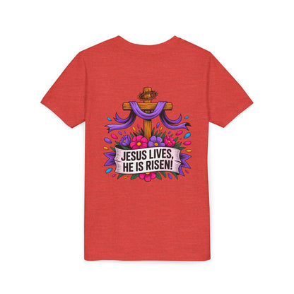 Youth Tee — "Jesus Lives, He Is Risen!" Easter Christian Tee