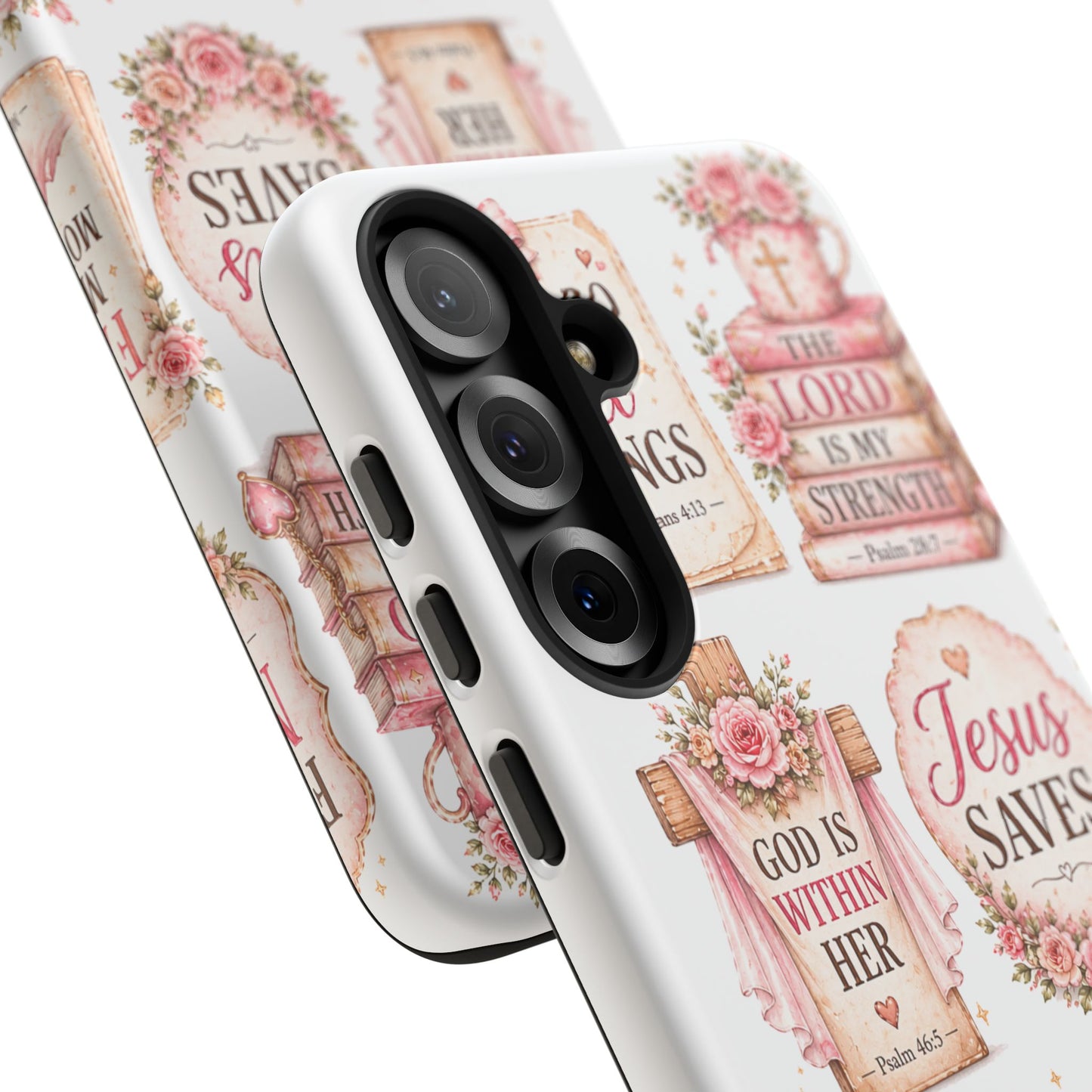 Christian Phone Case — Jesus Saves Floral Tough Case with 'God Is Within Her' & 'Trust God' Design