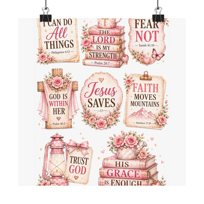Christian Scripture Matte Poster - Floral 'Jesus Saves' & Encouraging Verses (Vertical)