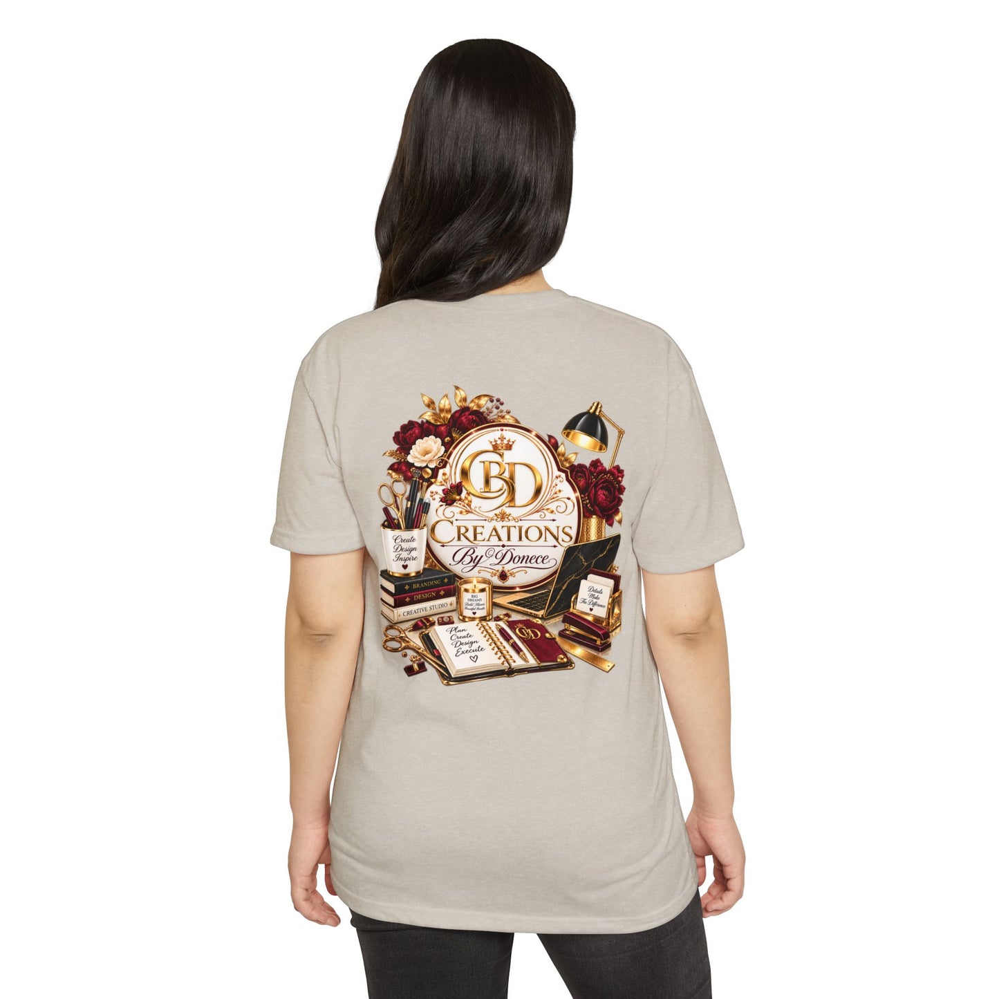 Creations by D’Donne Logo T‑Shirt — Vintage Book & Desk Design