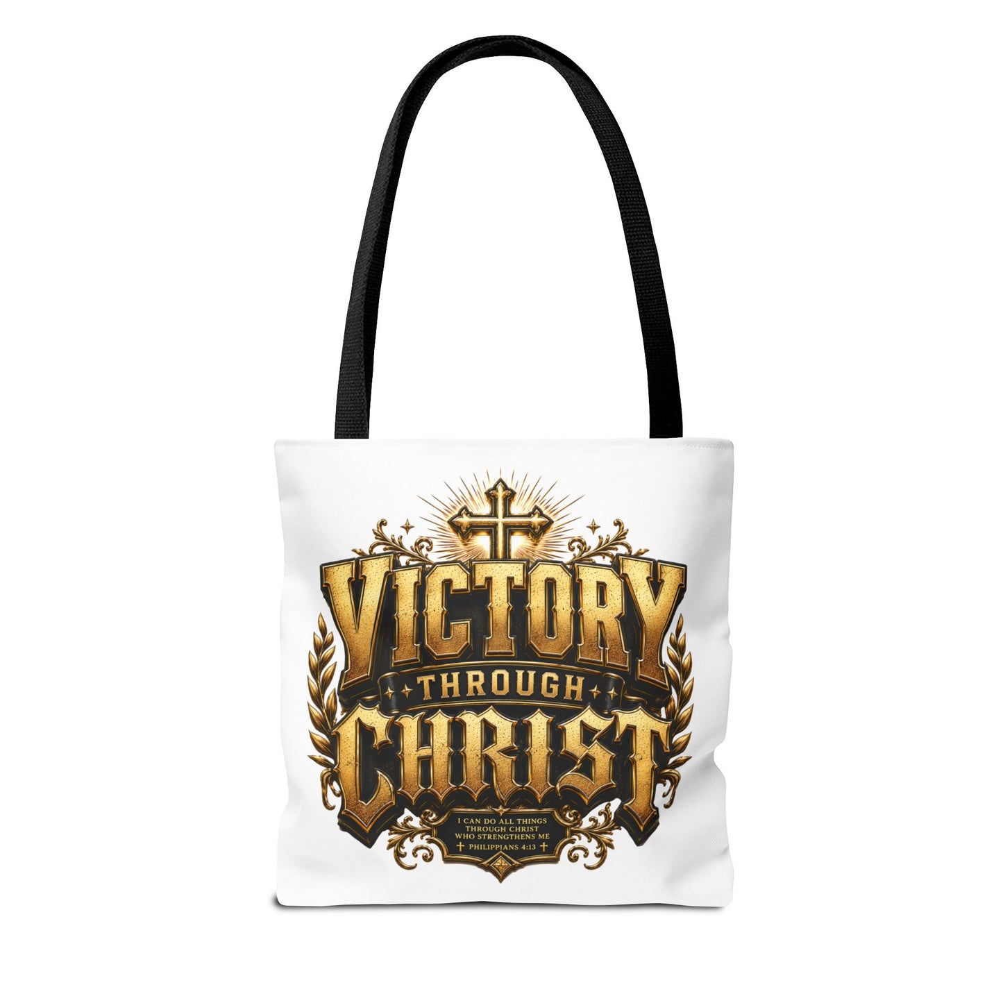 Victory Through Christ Tote Bag — Inspirational Christian Canvas Tote
