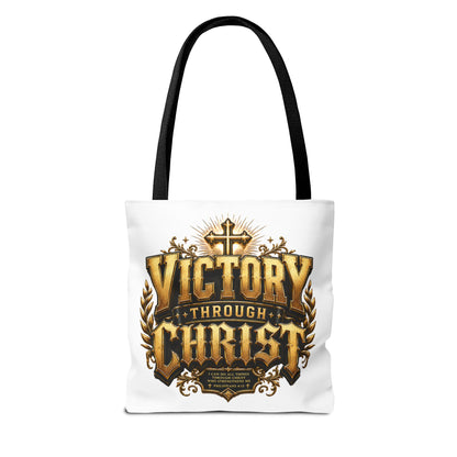 Victory Through Christ Tote Bag — Inspirational Christian Canvas Tote