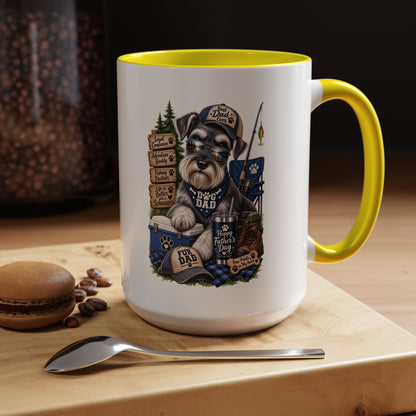 Schnauzer Dad Accent Coffee Mug – "Dog Dad" Camping Paw Print Design (11/15oz)