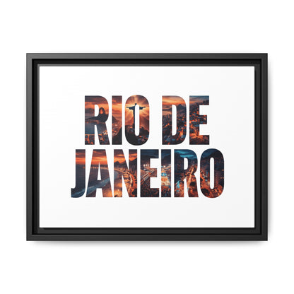 Rio de Janeiro Matte Canvas Framed Print — Sunset Cityscape Typography Wall Art