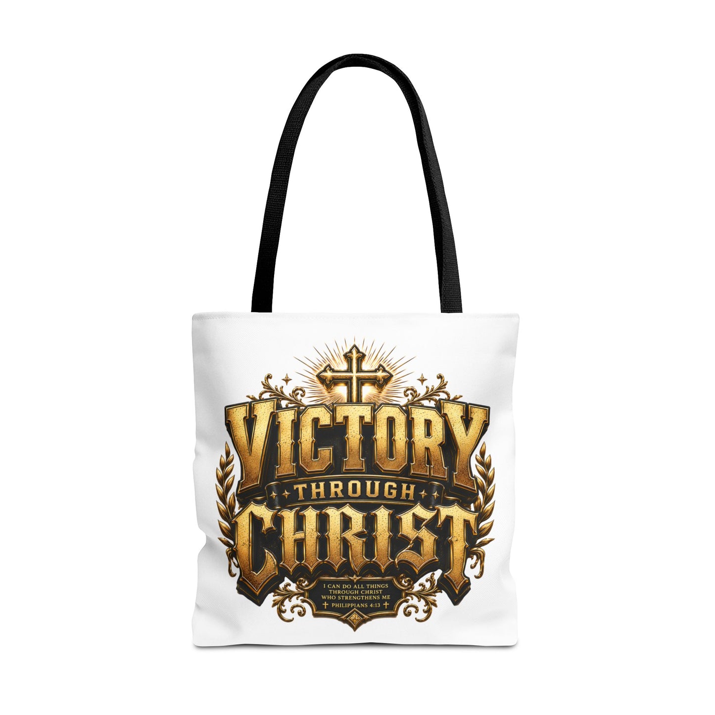 Victory Through Christ Tote Bag — Inspirational Christian Canvas Tote