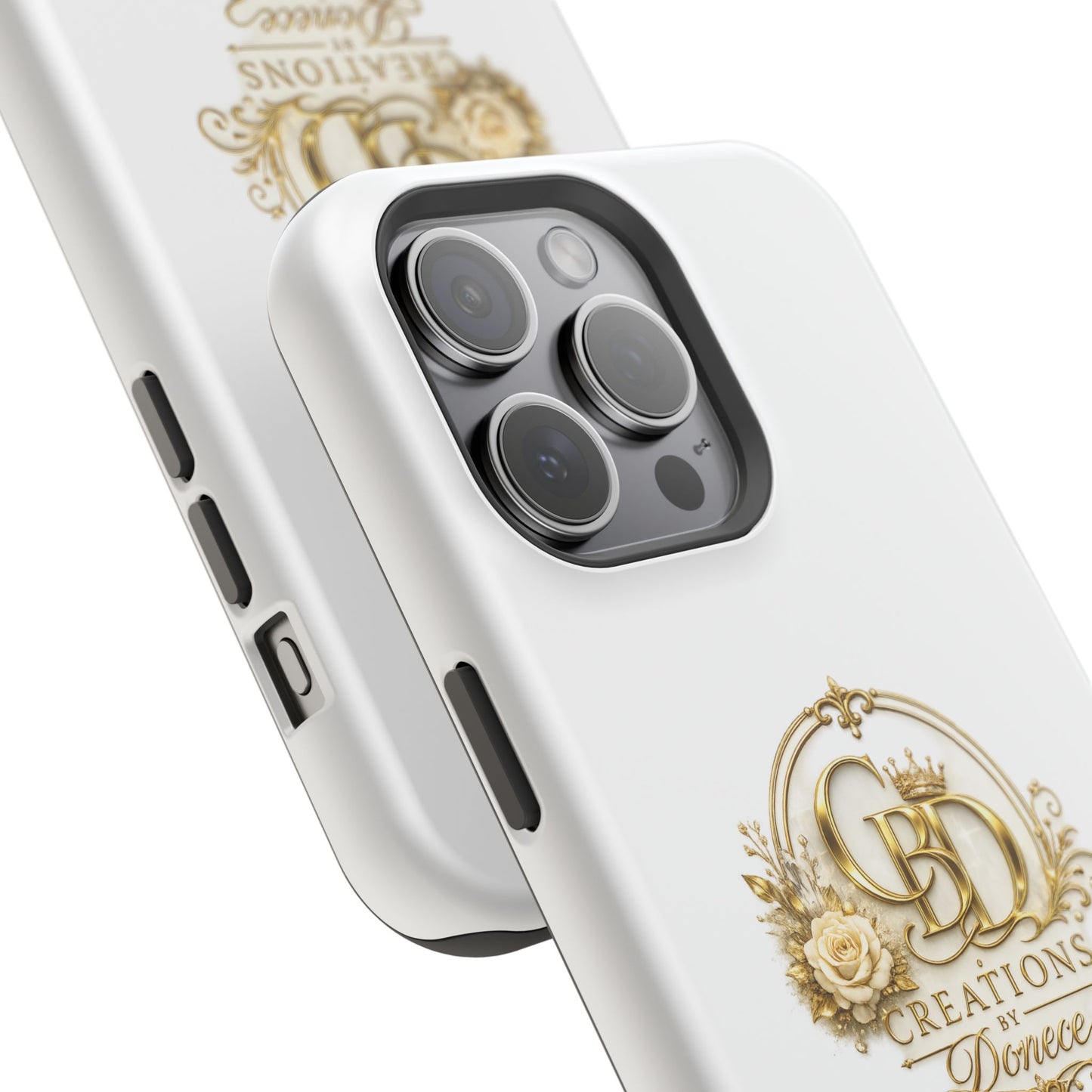 Magnetic Impact-Resistant Phone Case — Gold Floral Crest Logo