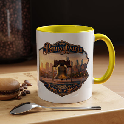 Pennsylvania Keystone State Coffee Mug — Liberty Bell & Philadelphia Skyline Accent Mug (11/15oz)
