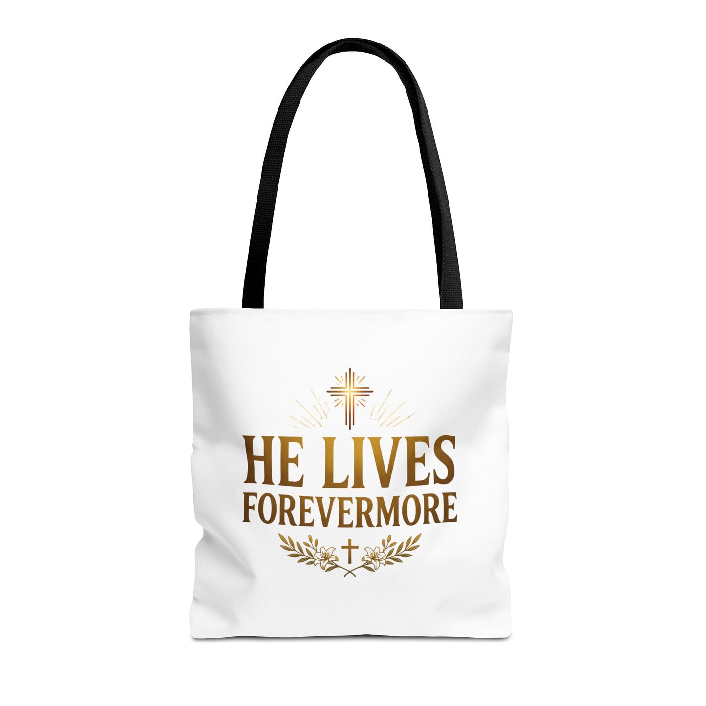 He Lives Forevermore Tote Bag – Christian Faith Cross Easter Canvas Tote
