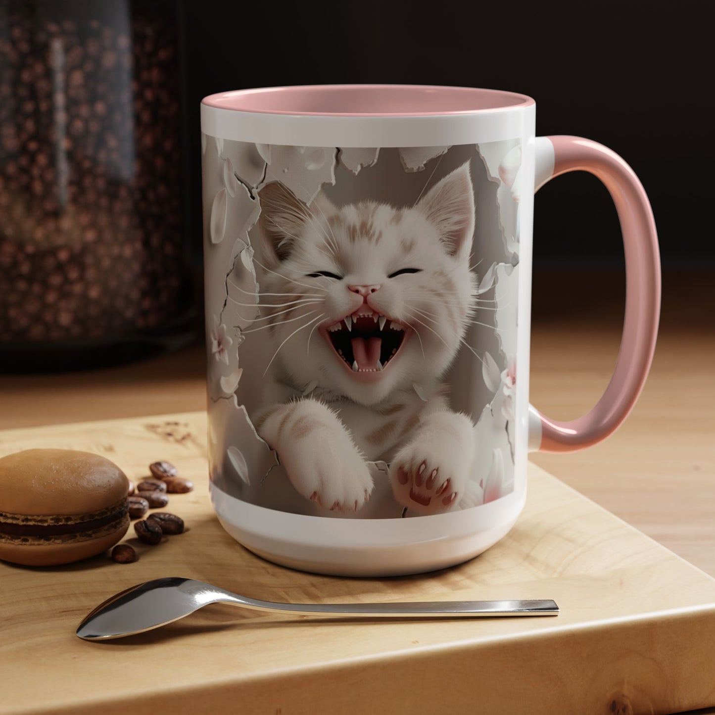 Playful Kitten Accent Coffee Mug — Cute Cat Floral 11/15oz