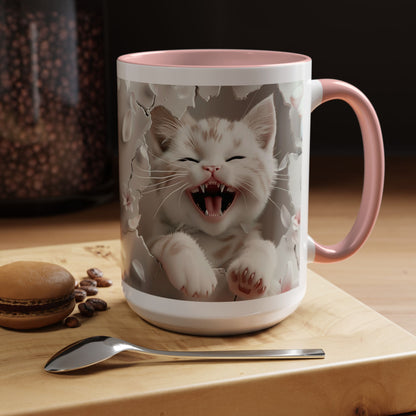 Playful Kitten Accent Coffee Mug — Cute Cat Floral 11/15oz