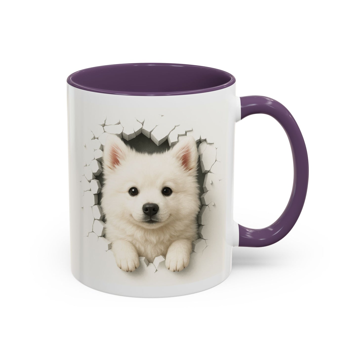 White Samoyed Puppy Accent Coffee Mug — Cute Dog Breakthrough Design (11/15 oz)
