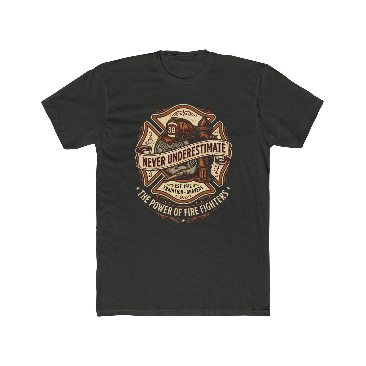 Firefighter Tee - "Never Underestimate" Vintage Firefighter Helmet Design