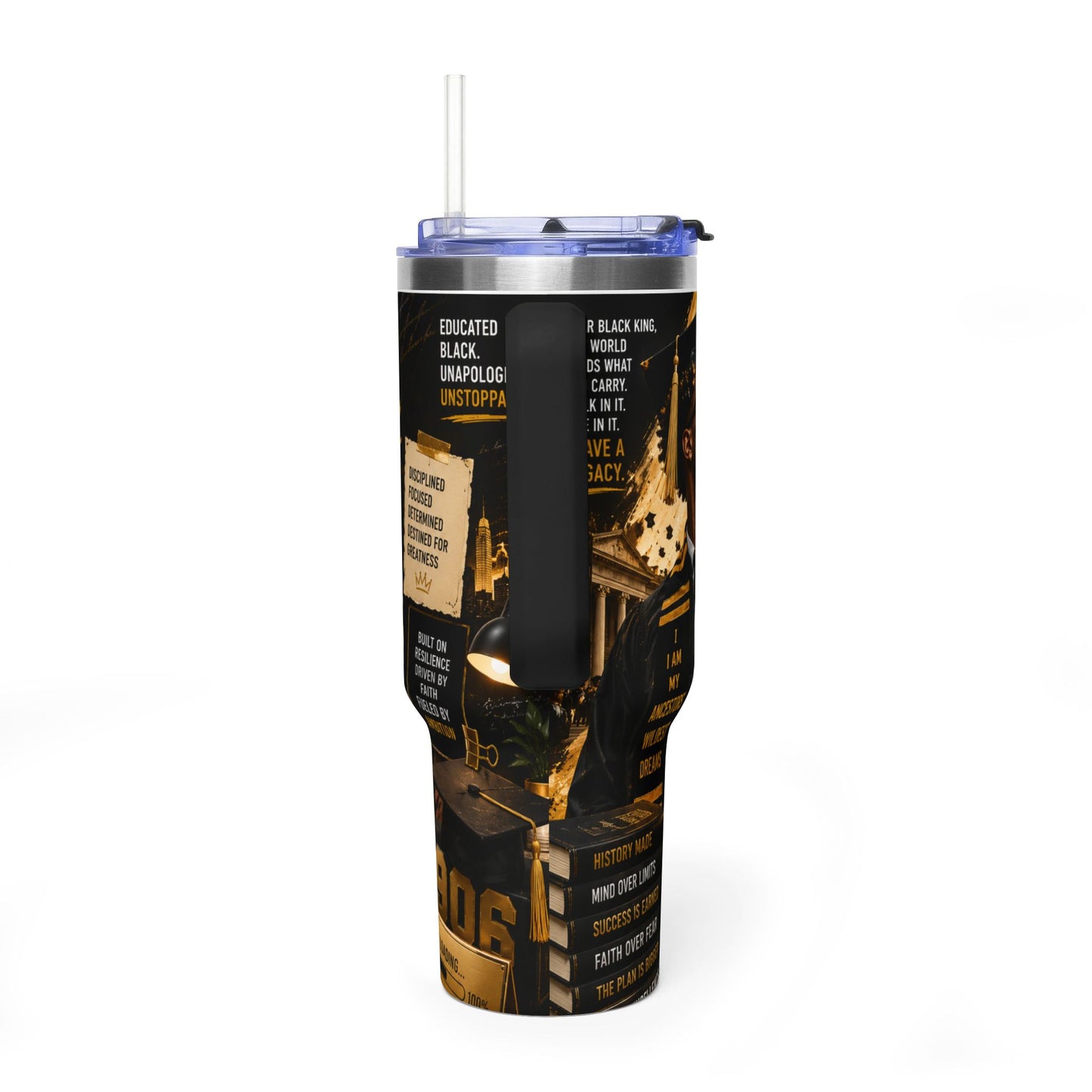 40oz Vacuum Tumbler – “The Future Is Black & Educated” Inspirational Travel Mug