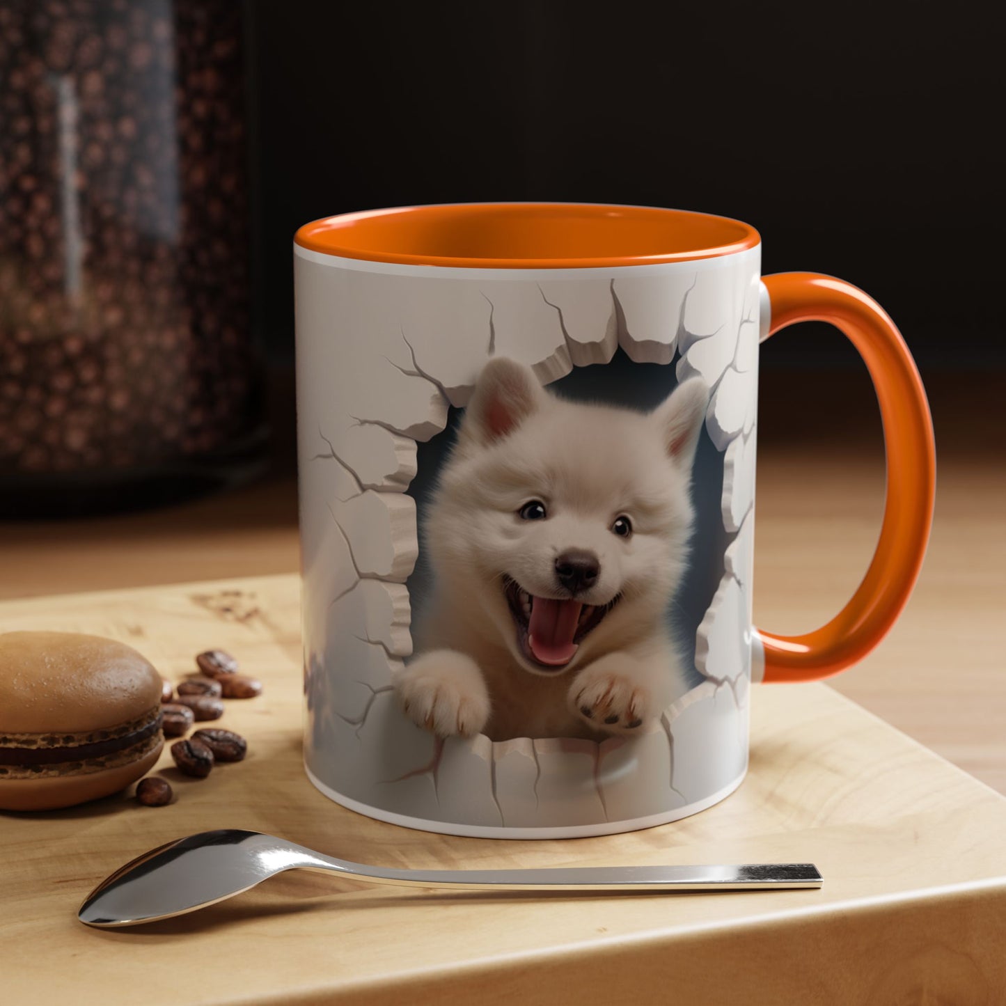 Cute Puppy Breaking Wall Accent Coffee Mug – Funny Smiling Dog Gift (11/15oz)