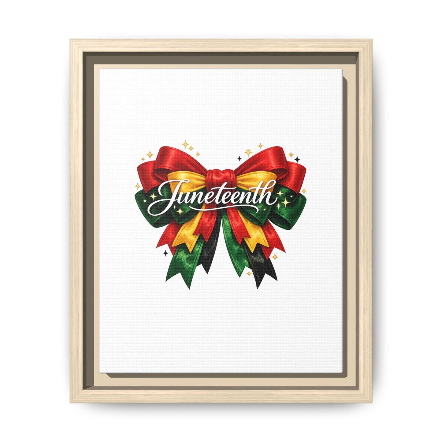 Juneteenth Framed Canvas Print – Festive Red, Green & Gold Ribbon Wall Art