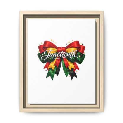 Juneteenth Framed Canvas Print – Festive Red, Green & Gold Ribbon Wall Art
