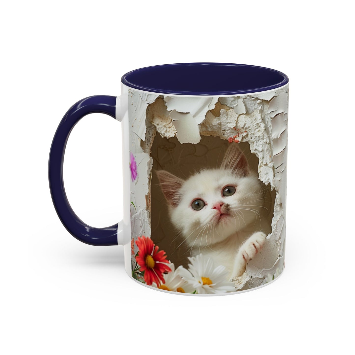 Peek-A-Boo Kitten Accent Coffee Mug — Cute Cat Floral Design (11/15oz)