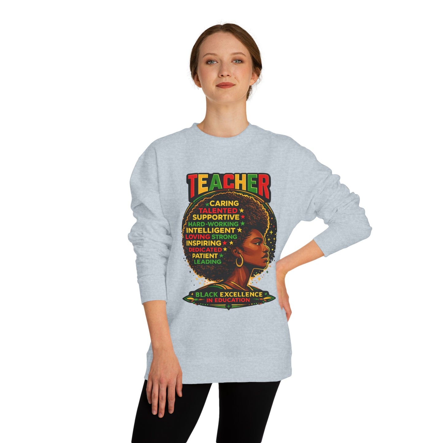 Teacher Afro Portrait Sweatshirt — Black Excellence Educator Crewneck