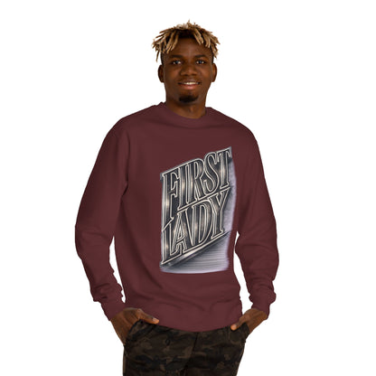 First Lady Graphic Sweatshirt — Retro Metallic Typography Crewneck