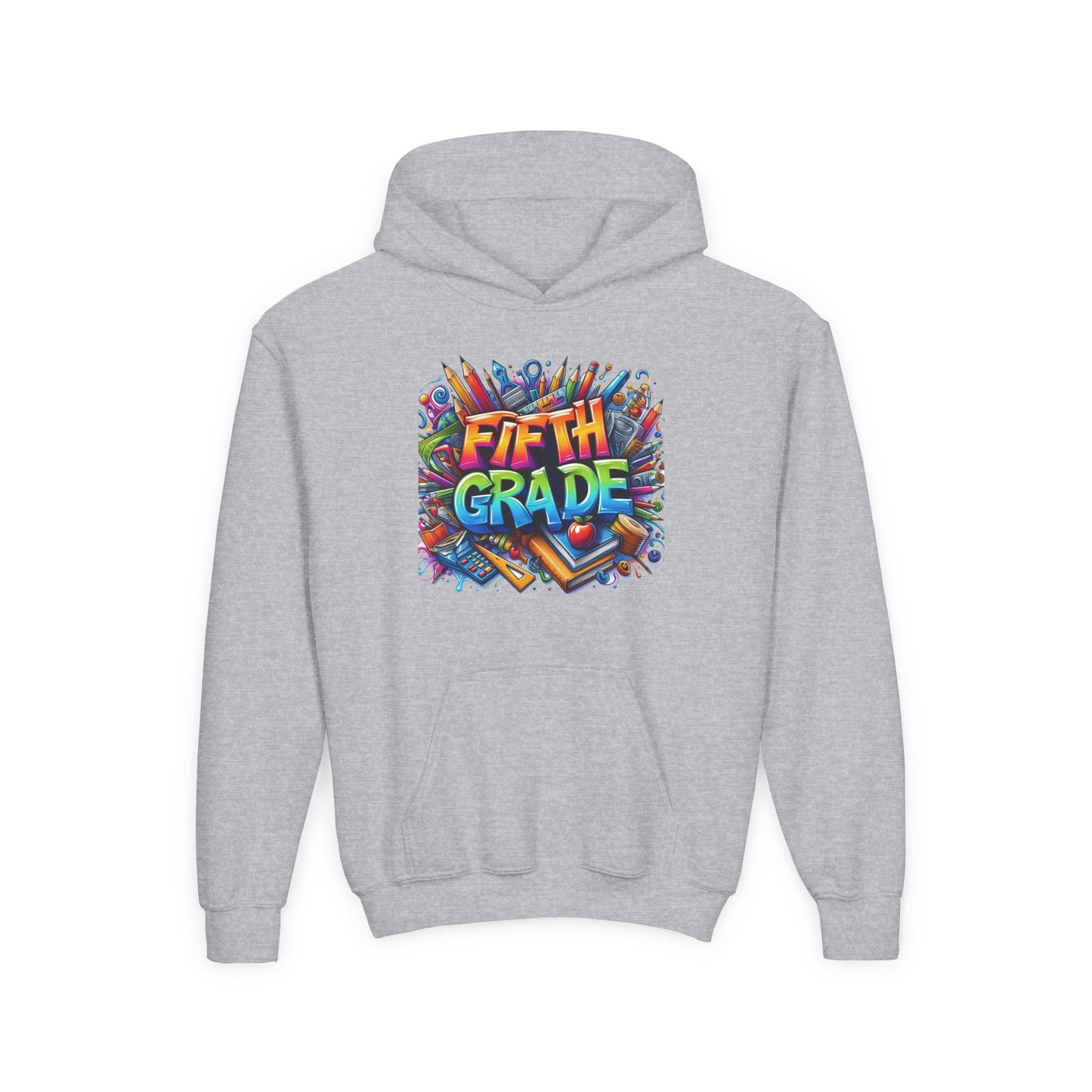 Fifth Grade Kids Hoodie - Colorful School Supplies Back-to-School Sweatshirt