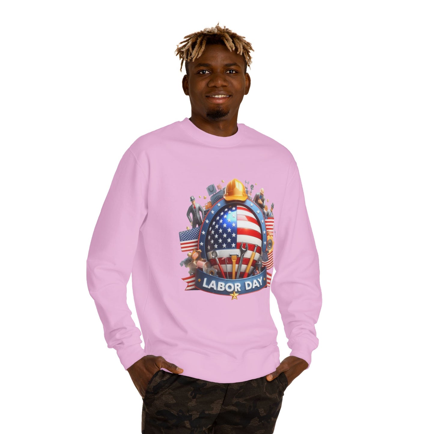 Labor Day Sweatshirt - American Flag Working Hands Design