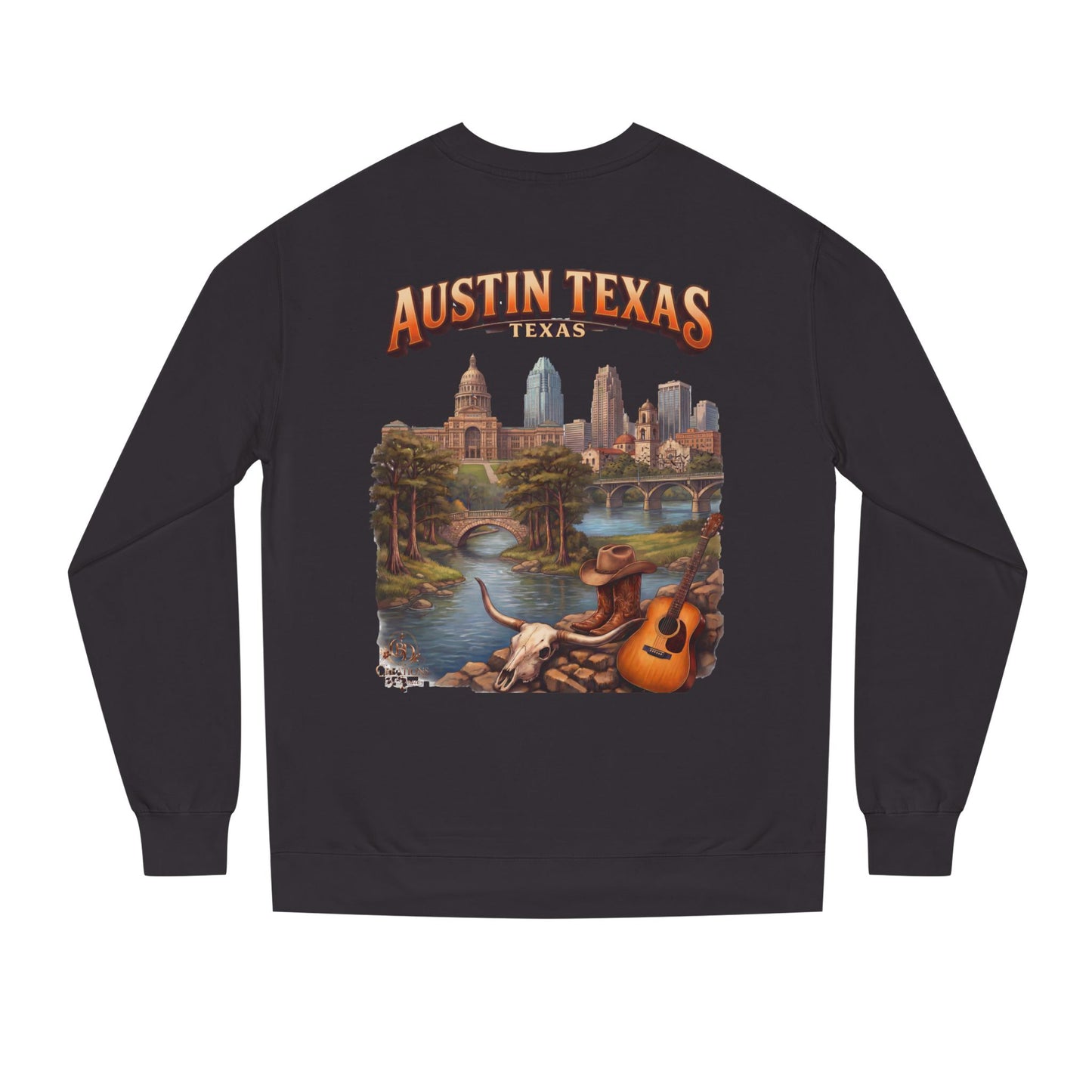 Austin Texas Sweatshirt — Vintage Cityscape & Guitar Crewneck