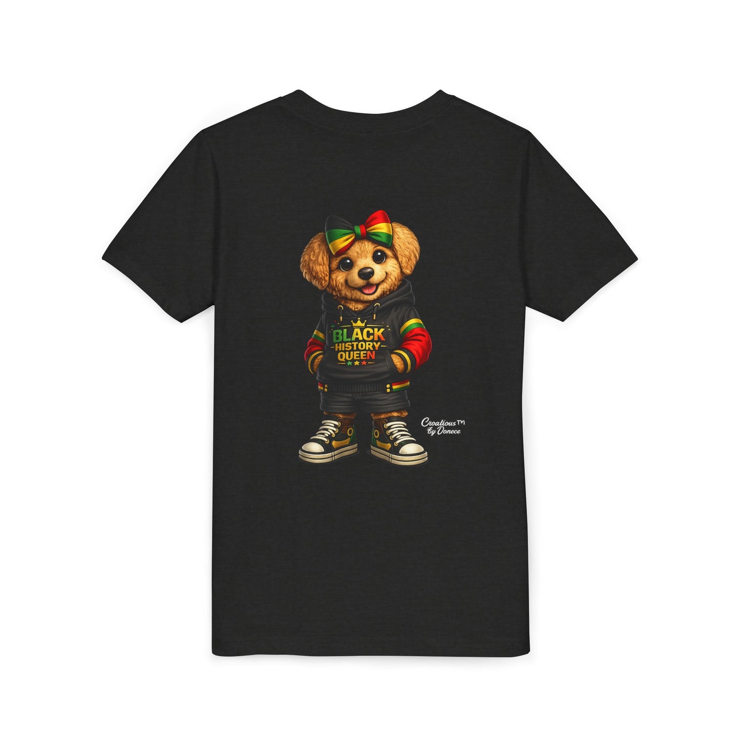 Youth Tee — Black History Queen Bear Graphic T-Shirt