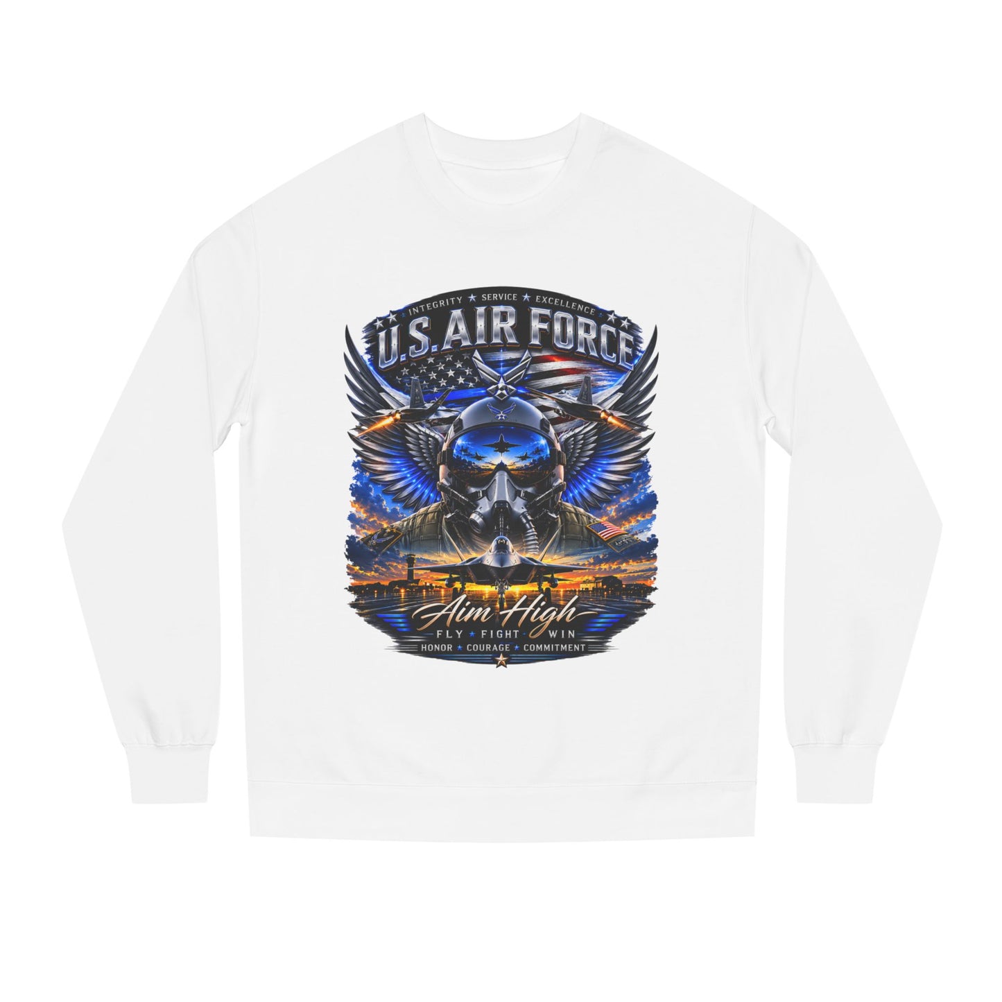 U.S. Air Force Crewneck Sweatshirt — "Aim High" Fighter Jet Graphic