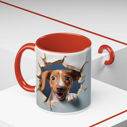 Dachshund Peeking Through Wall Accent Coffee Mug – Cute Dog Lover Gift (11/15oz)