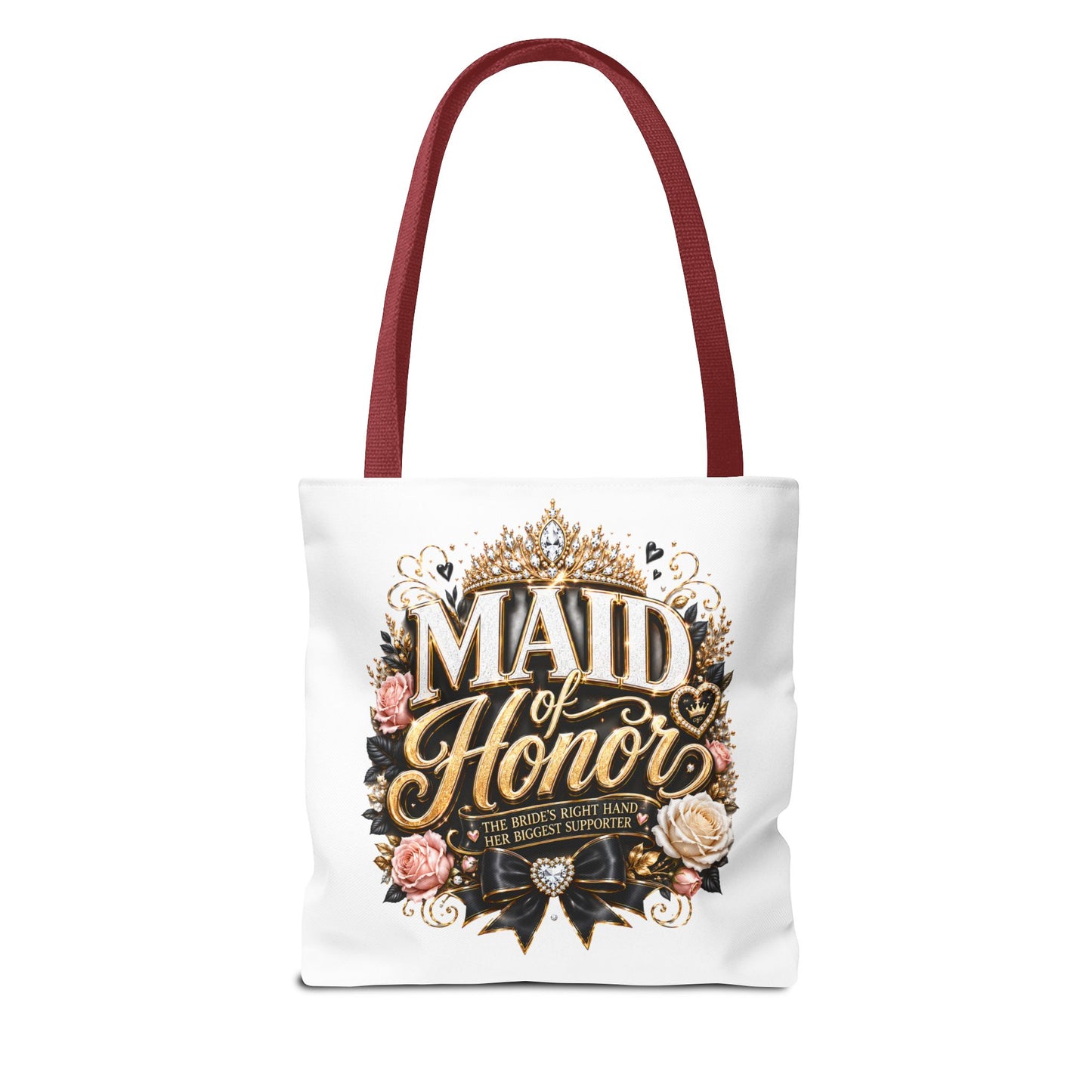 Maid of Honor Tote Bag — Elegant Bridal Party Gift with Gold Crown Floral Design