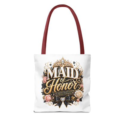 Maid of Honor Tote Bag — Elegant Bridal Party Gift with Gold Crown Floral Design