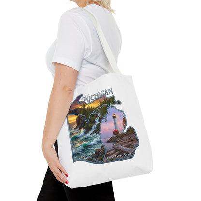 Michigan Lighthouse Tote Bag — Great Lakes Scenic State Travel Tote