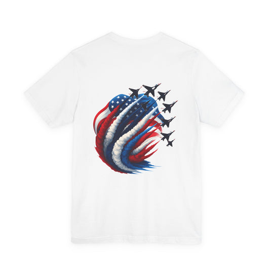 Patriotic Jet Flyover T-Shirt — American Flag Smoke Trail Tee