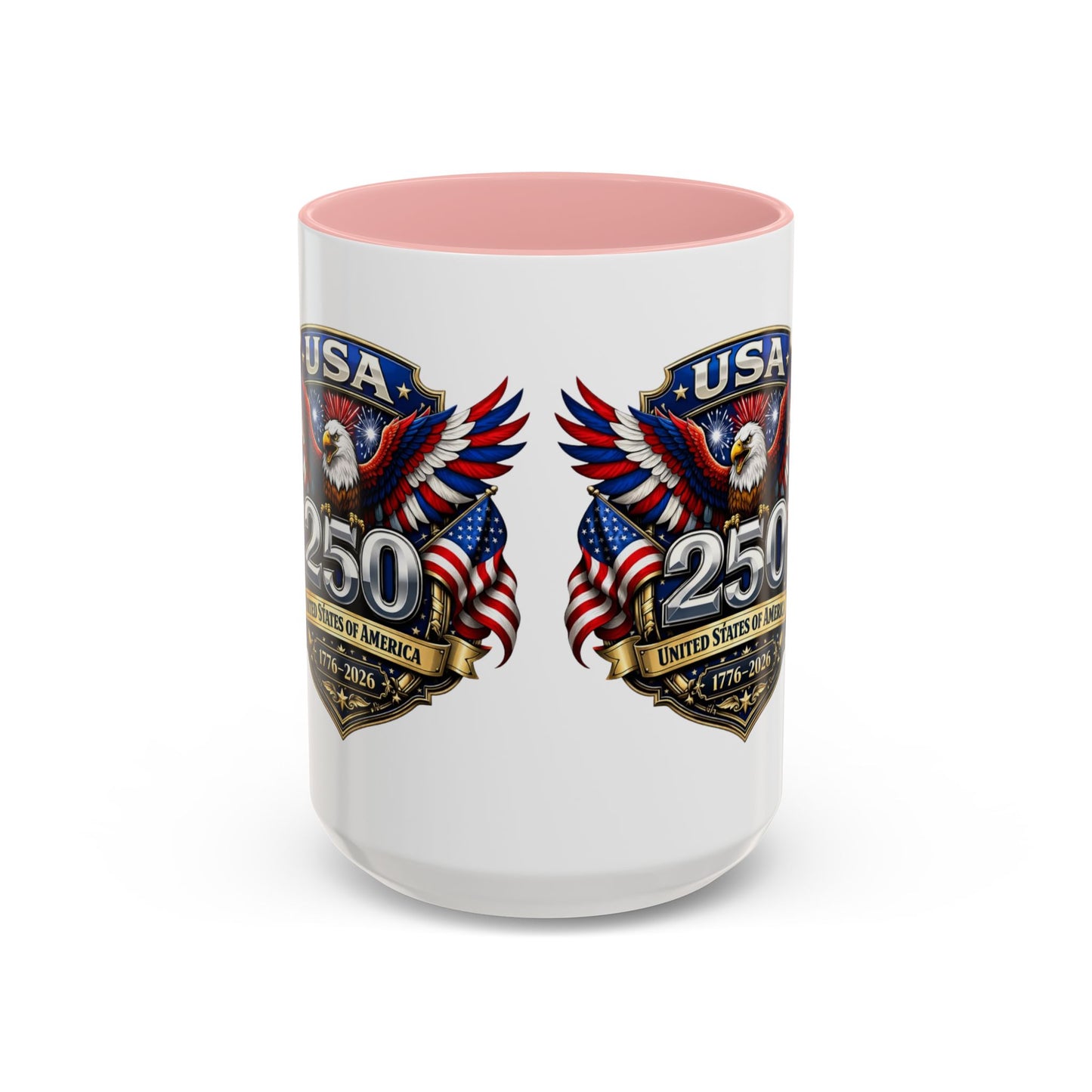 USA 250th Anniversary Accent Coffee Mug – Patriotic Eagle & Flag 1776–2026